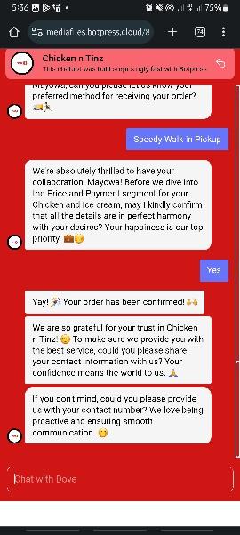Menu Showcase & Order Confirmation System